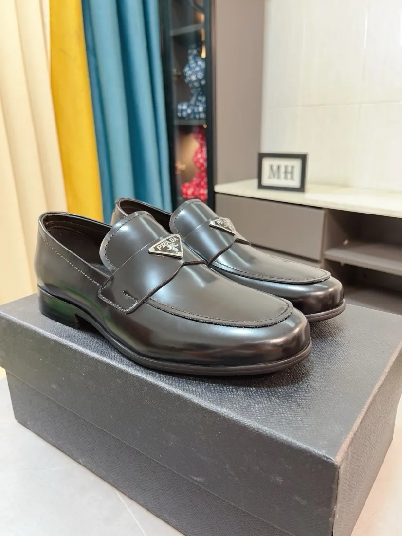 Men's shoes 💰540🌹🌹【PRADA Leather Shoes】Top purchasing agency Original imported Italian custom-made open-edge beaded cowhide leather surface, fully imported water-dyed breathable cowhide lining, original factory special molded sole super comfortable, size: 38-44